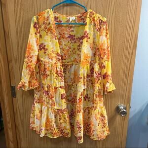 C Est 1946 Bright Floral Ruffled Open Front Top Size XS